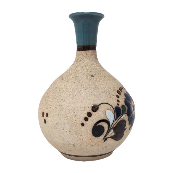 Handcrafted Ceramic Vase with Blue Floral Design - Picture 4 of 13